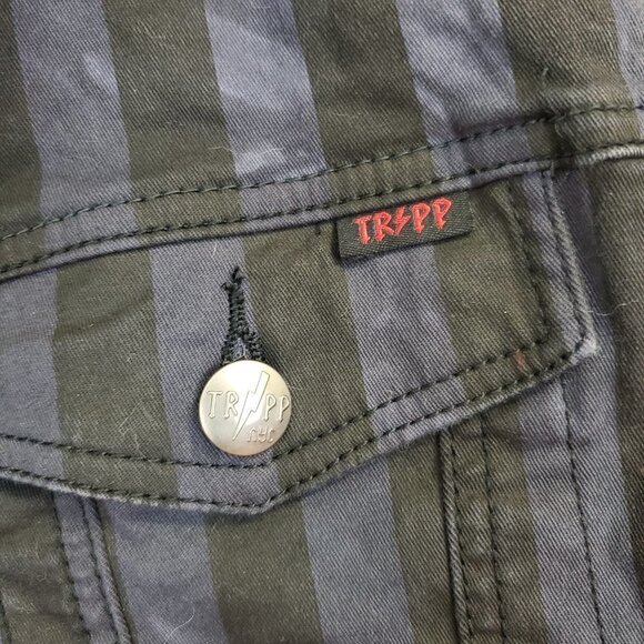 HTF Tripp NYC Blue Denim Jeans Jacket Bleached Striped Stretch Punk Emo Size S - Picture 3 of 8